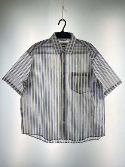【中古品】【メンズ】 JOURNAL STANDARD relume ジャーナルスタンダード　レリューム S/S SHIRT ストライプカラーレース半袖シャツ トップス 147-250818-yn-28-min サイズ：M カラー：オフホワイト/ライトブルー 万代Net店