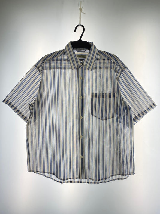 【中古品】【メンズ】 JOURNAL STANDARD relume ジャーナルスタンダード　レリューム S/S SHIRT ストライプカラーレース半袖シャツ トップス 147-250818-yn-28-min サイズ：M カラー：オフホワイト/ライトブルー 万代Net店