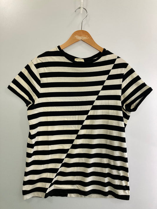 【中古品】【メンズ】 SAINT LAURENT PARIS サンローランパリ 360062 Y2FJ1 14AW 切替ボーダーSS TEE ショートスリーブ 141-250817-AS-30-min サイズ：L カラー：ブラック/ホワイト 万代Net店