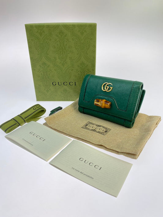 【現状渡し品】【メンズ/レディース】 GUCCI グッチ 658633 バンブー ダイアナ ミディアム ウォレット 181-250821-ks-07-min カラー：グリーン 万代Net店