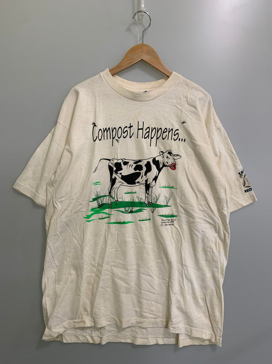 【現状渡し品】【メンズ】 USED 90's COMPOST HAPPENS... TEE ユーズド ショートスリーブ プリントTシャツ 半袖Tシャツ トップス 146-250828-yn-18-min サイズ：XL カラー：アイボリー 万代Net店