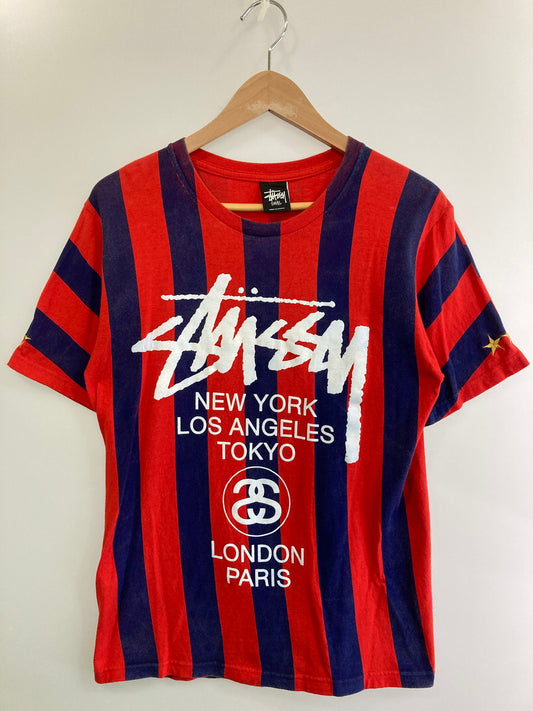 【現状渡し品】【メンズ】 STUSSY ステューシー S S BORDER LOGO PRINT TEE Tシャツ トップス 142-250816-ks-36-min サイズ：S カラー：レッド/パープル 万代Net店