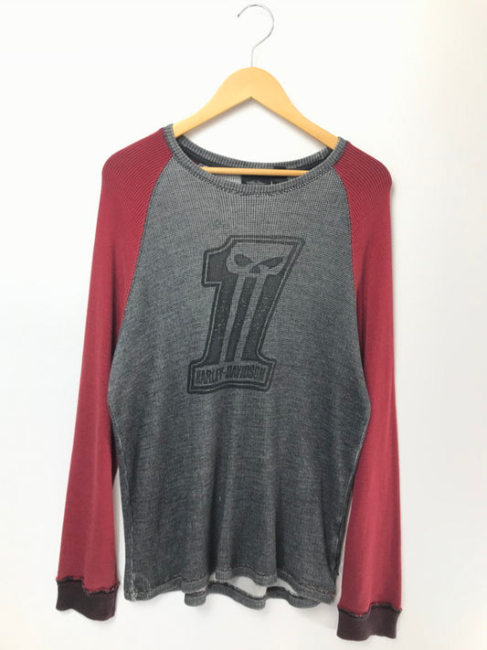 【中古品】【メンズ】 HARLEY-DAVIDSON ハーレー ダビットソン THERMAL RAGLAN L/S TEE サーマル ラグラン ロングスリーブ Tシャツ 長袖Tシャツ トップス 146-260503-rt-01-tag サイズ：XL カラー：グレー/レッド 万代Net店