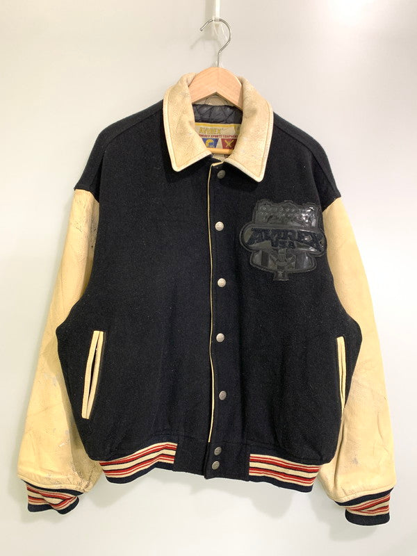 【現状渡し品】【メンズ】 AVIREX アヴィレックス LEATHER STADIUM JACKET レザー切替 スタジアムジャケット アウター 145-250821-yn-12-min サイズ：L カラー：ブラック 万代Net店