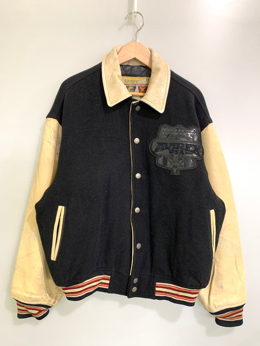 【現状渡し品】【メンズ】 AVIREX アヴィレックス LEATHER STADIUM JACKET レザー切替 スタジアムジャケット アウター 145-250821-yn-12-min サイズ：L カラー：ブラック 万代Net店