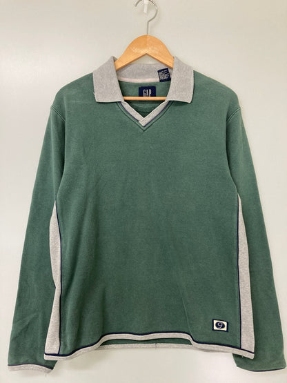 【中古品】【メンズ】 OLD GAP オールドギャップ SWEAT POLO SHIRT スウェット ポロシャツ ロングスリーブ 146-251122-AS-27-min サイズ：XS カラー：グリーン 万代Net店