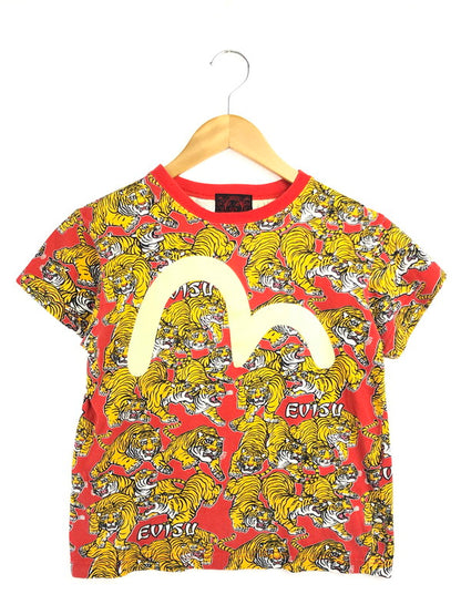 【中古品】【メンズ】 EVISU エヴィス S/S TEE 百虎 カモメ 総柄 Tシャツ 半袖Tシャツ 145-260509-na-04-tag サイズ：34 カラー：レッド系 万代Net店