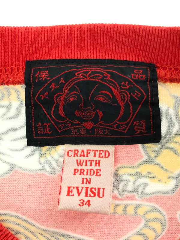【中古品】【メンズ】 EVISU エヴィス S/S TEE 百虎 カモメ 総柄 Tシャツ 半袖Tシャツ 145-260509-na-04-tag サイズ：34 カラー：レッド系 万代Net店