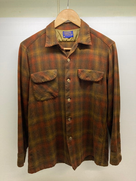 【中古品】【メンズ】 PENDLETON ペンドルトン 60S WOOL CHECK SHIRT 60年代 ウール チェック シャツ トップス 146-250819-jt-03-min サイズ：M カラー：ブラウン系 万代Net店