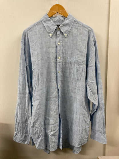 【中古品】【メンズ】 Brooks Brothers ブルックスブラザーズ 346 BD LINEN LS SHIRT ボタンダウン リネン 長袖 シャツ メンズ トップス 146-250822-em-12-min サイズ：XL カラー：サックスブルー 万代Net店