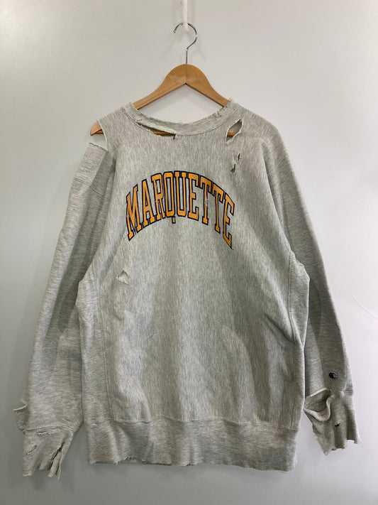【現状渡し品】【メンズ】 Champion チャンピオン 90S 刺しゅうタグ MARQUETTE DAMAGE REVERSE WEAVE SWEAT スウェット トレーナー 146-250824-AS-25-min サイズ：XXL カラー：グレー 万代Net店