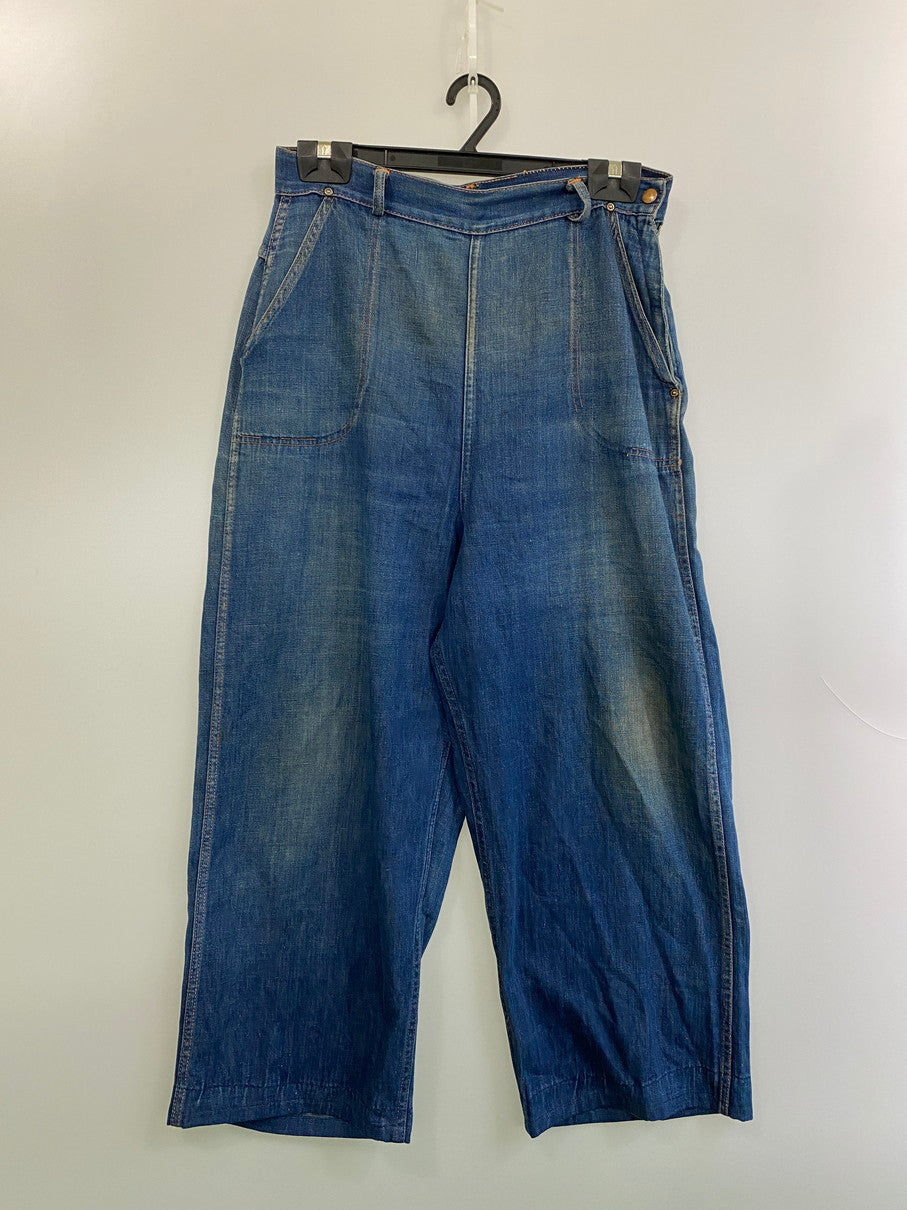 【現状渡し品】【メンズ/レディース】 STOCKTON OF DALLAS ストックトン オブ ダラス DENIM RANCH PANTS 40-50'S デニム ランチ パンツ 40年代〜50年代 ヴィンテージ ワークパンツ 157-250825-em-32-min カラー：インディゴブルー 万代Net店