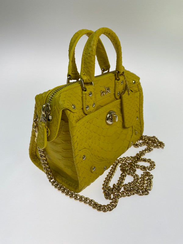 【中古品】【レディース】 COACH コーチ RHYDER 18 EMBOSSED LEATHER CHAIN CROSSBODY 34743 ライダー 18 エンボスド レザーチェーン クロスボディ 鞄 2WAYバッグ 180-250906-kk-04-min カラー：イエロー 万代Net店