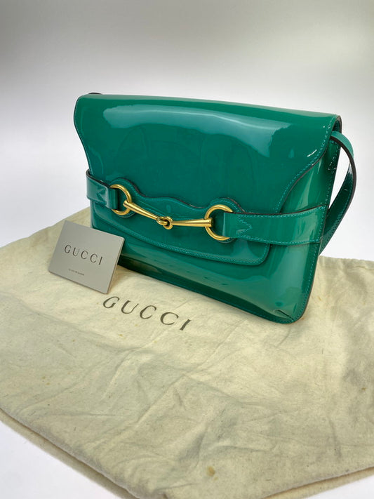【中古品】【レディース】 GUCCI グッチ エナメル ホースビット ショルダーバッグ 317636 200047 カバン 180-250906-kk-09-min カラー：グリーン 万代Net店