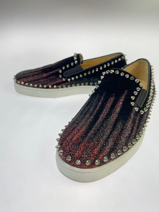 【中古品】【メンズ】 Christian Louboutin クリスチャンルブタン ローラーボート スエード スタッズ スリッポン 靴 メンズ シューズ 183-250914-em-64-min サイズ：39 カラー：ブラック 万代Net店