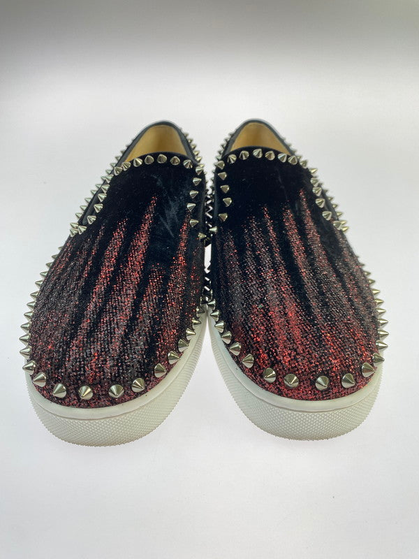 【中古品】【メンズ】 Christian Louboutin クリスチャンルブタン ローラーボート スエード スタッズ スリッポン 靴 メンズ シューズ 183-250914-em-64-min サイズ：39 カラー：ブラック 万代Net店
