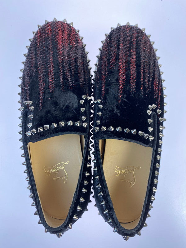 【中古品】【メンズ】 Christian Louboutin クリスチャンルブタン ローラーボート スエード スタッズ スリッポン 靴 メンズ シューズ 183-250914-em-64-min サイズ：39 カラー：ブラック 万代Net店