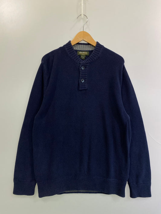 【中古品】【メンズ】 Eddie Bauer エディー・バウアー HALF BUTTON KNIT SWEATER 00S ハーフ ボタン ニット メンズトップス セーター 146-250914-em-34-min サイズ：M カラー：ネイビー 万代Net店