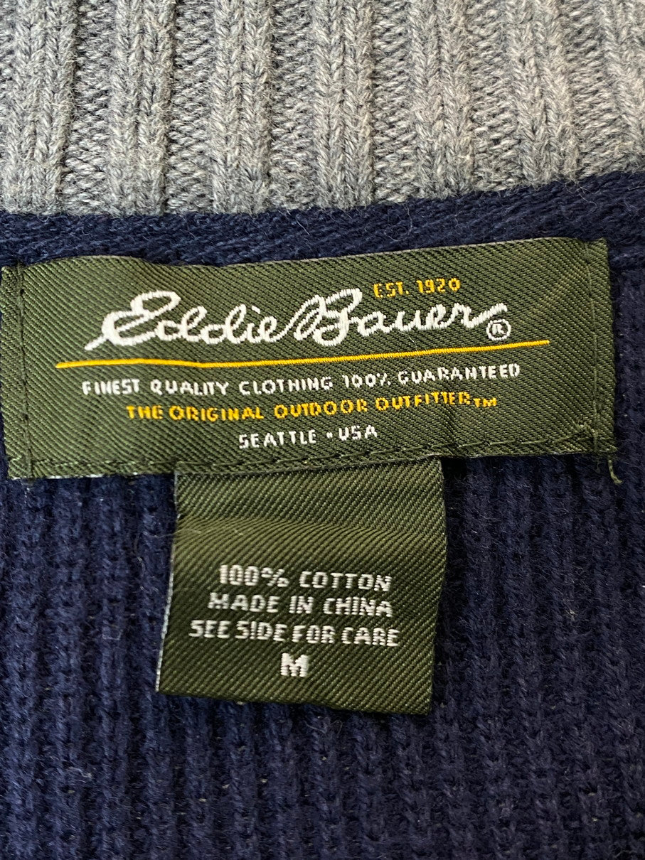 【中古品】【メンズ】 Eddie Bauer エディー・バウアー HALF BUTTON KNIT SWEATER 00S ハーフ ボタン ニット メンズトップス セーター 146-250914-em-34-min サイズ：M カラー：ネイビー 万代Net店