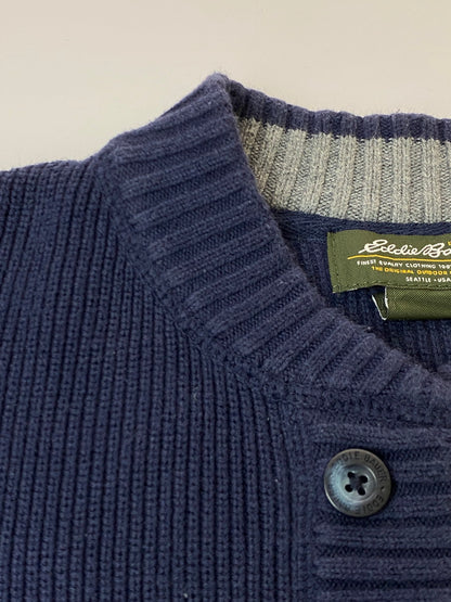 【中古品】【メンズ】 Eddie Bauer エディー・バウアー HALF BUTTON KNIT SWEATER 00S ハーフ ボタン ニット メンズトップス セーター 146-250914-em-34-min サイズ：M カラー：ネイビー 万代Net店