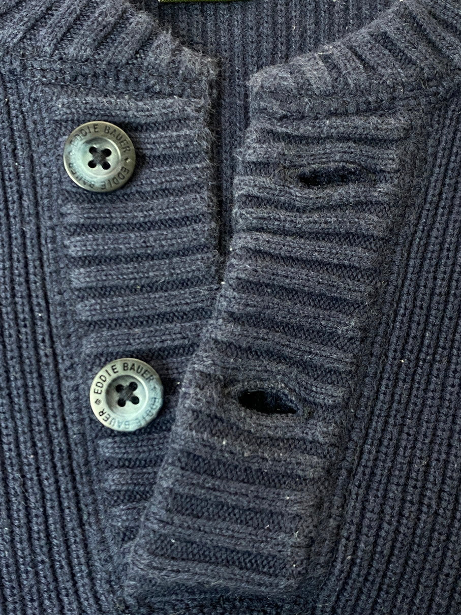 【中古品】【メンズ】 Eddie Bauer エディー・バウアー HALF BUTTON KNIT SWEATER 00S ハーフ ボタン ニット メンズトップス セーター 146-250914-em-34-min サイズ：M カラー：ネイビー 万代Net店