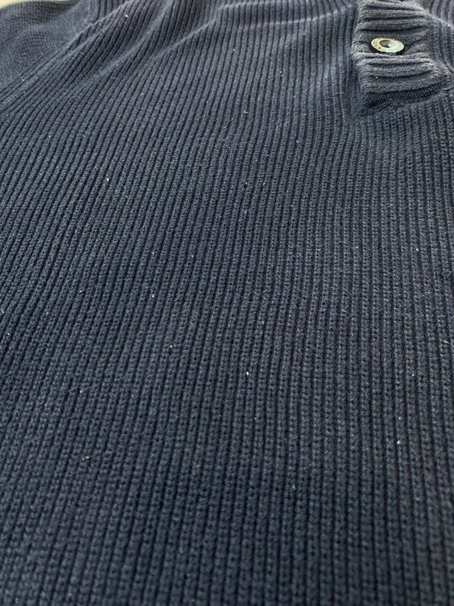 【中古品】【メンズ】 Eddie Bauer エディー・バウアー HALF BUTTON KNIT SWEATER 00S ハーフ ボタン ニット メンズトップス セーター 146-250914-em-34-min サイズ：M カラー：ネイビー 万代Net店