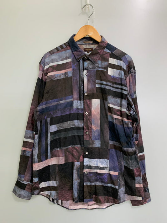 【中古品】【メンズ】 PAUL SMITH COLLECTION ポールスミスコレクション COLLARBLOCK PRINT SHIRT 214375 281 カラーブロック プリントシャツ 長袖 トップス 141-250910-kk-09-min サイズ：L カラー：マルチカラー 万代Net店