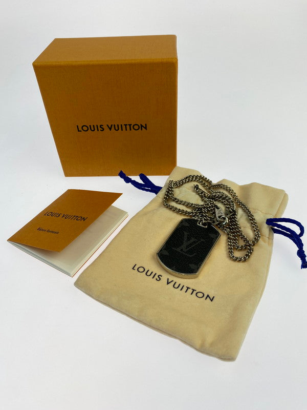 【中古品】【メンズ/レディース】 LOUIS VUITTON ルイ・ヴィトン モノグラム エクリプス コリエ プラーク ネックレス M63640 DI0129 アクセサリー 179-250917-yn-17-min カラー：シルバー/ブラック 万代Net店