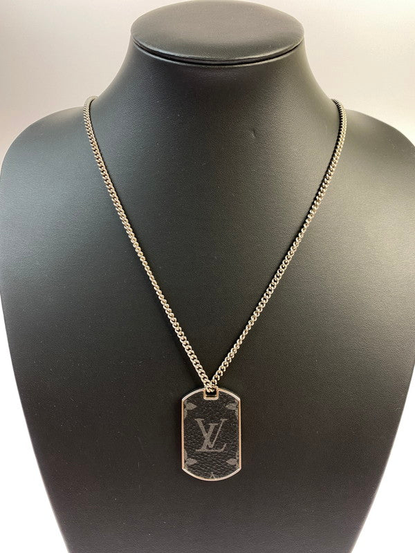 【中古品】【メンズ/レディース】 LOUIS VUITTON ルイ・ヴィトン モノグラム エクリプス コリエ プラーク ネックレス M63640 DI0129 アクセサリー 179-250917-yn-17-min カラー：シルバー/ブラック 万代Net店