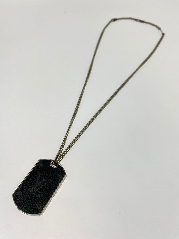 【中古品】【メンズ/レディース】 LOUIS VUITTON ルイ・ヴィトン モノグラム エクリプス コリエ プラーク ネックレス M63640 DI0129 アクセサリー 179-250917-yn-17-min カラー：シルバー/ブラック 万代Net店