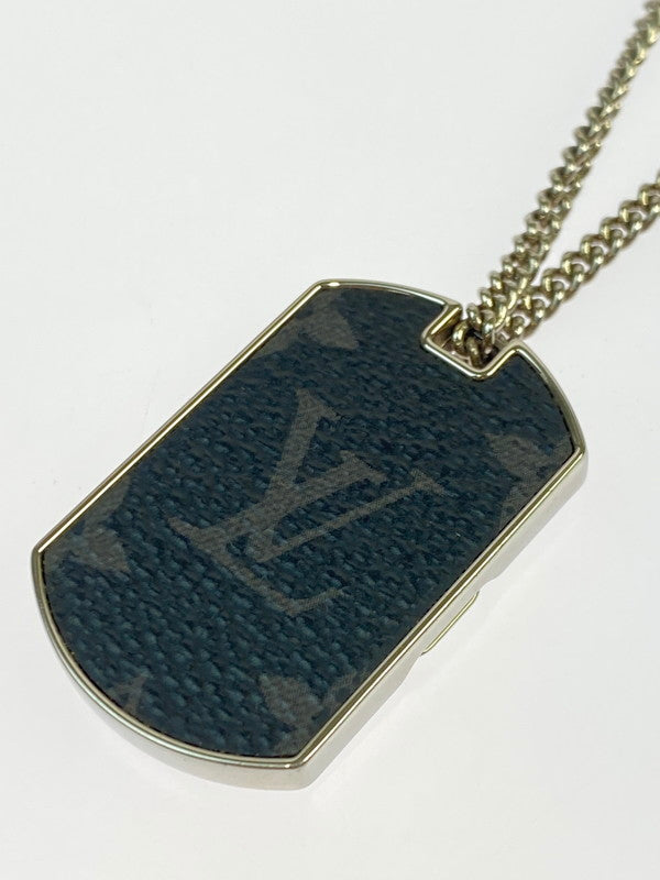 【中古品】【メンズ/レディース】 LOUIS VUITTON ルイ・ヴィトン モノグラム エクリプス コリエ プラーク ネックレス M63640 DI0129 アクセサリー 179-250917-yn-17-min カラー：シルバー/ブラック 万代Net店