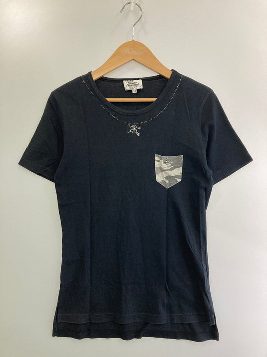 【中古品】【メンズ】 Vivienne WestwoodMAN ヴィヴィアンウエストウッドマン SKULL NECKLACE PRINT S/S POCKET TEE 229107 5102 スカル ネックレスプリント ショートスリーブ ポケット Tシャツ 半袖 トップス 141-250915-kk-18-min サイズ：44 カラー：ブラック 万代Net店