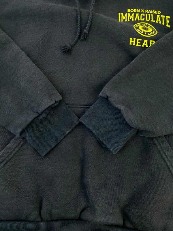 【中古品】【メンズ】 BORN X RAISED ボーンレイズド IMMACULATE HEART LOGO HOODIE イマキュレート・ハート ロゴフーディー トップス プルオーバーパーカー 142-251029-kk-02-min サイズ：M カラー：ブラック 万代Net店