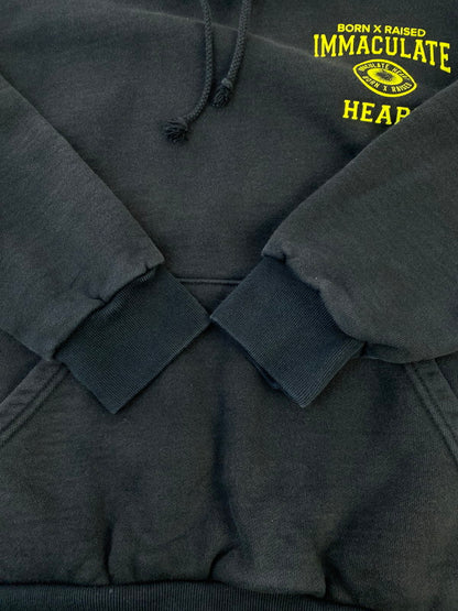 【中古品】【メンズ】 BORN X RAISED ボーンレイズド IMMACULATE HEART LOGO HOODIE イマキュレート・ハート ロゴフーディー トップス プルオーバーパーカー 142-251029-kk-02-min サイズ：M カラー：ブラック 万代Net店
