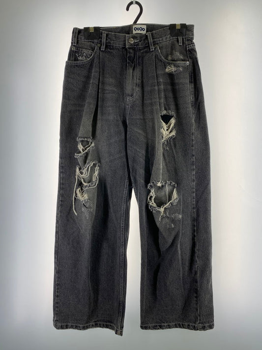 【中古品】【メンズ】 9090 ナインティナインティ KING LOGO DENIM PANTS デニムパンツ ボトム 153-251118-AS-11-min サイズ：L カラー：ブラック 万代Net店