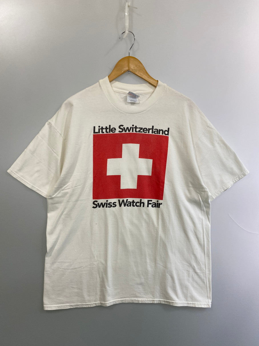 【中古品】【メンズ】 HANES ヘインズ 90'S SWISS WATCH FAIR PRINT TEE ショートスリーブ 146-250911-AS-17-min サイズ：XL カラー：ホワイト 万代Net店
