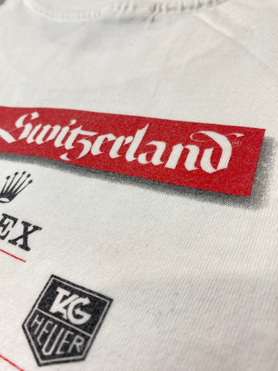 【中古品】【メンズ】 HANES ヘインズ 90'S SWISS WATCH FAIR PRINT TEE ショートスリーブ 146-250911-AS-17-min サイズ：XL カラー：ホワイト 万代Net店