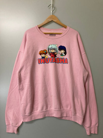 【現状渡し品】【メンズ】 犬夜叉 2006年製 PRINT CREW SWEAT SHIRT プリント クルーネック スウェットシャツ 146-251111-AS-44-min サイズ：XL カラー：ピンク 万代Net店