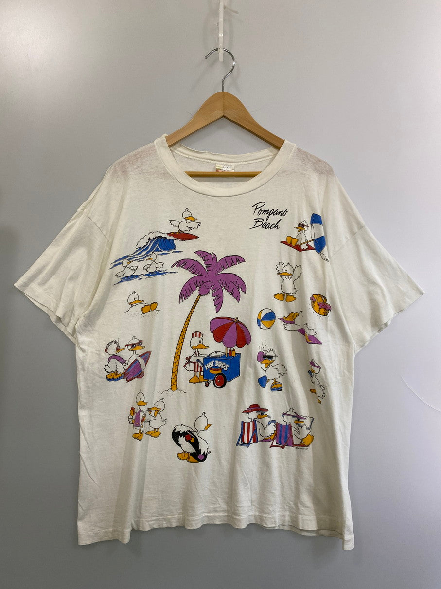【中古品】【メンズ】 USED ユーズド 90S BEACH PRINT TEE 90年代 ビーチ プリント Tシャツ 半袖 メンズ トップス アヒル 146-250926-em-20-min サイズ：ONE SIZE カラー：ホワイト 万代Net店