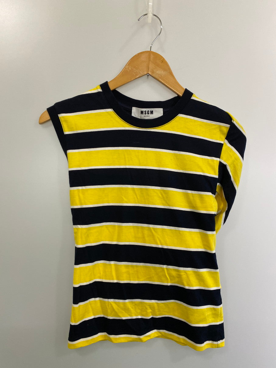 【中古品】【レディース】 MSGM エムエスジーエム ストライプ ノースリーブ トップス 2641MDM92A レディース カットソー トップス 170-250926-em-15-min サイズ：S カラー：ブラックイエロー/ホワイト（ストライプ） 万代Net店