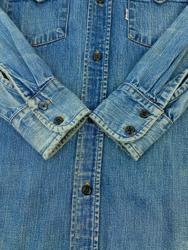 【現状渡し品】【メンズ/レディース】 LEVI'S FOR GALS リーバイスフォーギャルズ 56368-0317 70S BIGE WESTERN DENIM L S SHIRT ウエスタン デニム ロングスリーブ シャツ 146-251118-AS-3-min サイズ：下記参照 カラー：ブルー 万代Net店