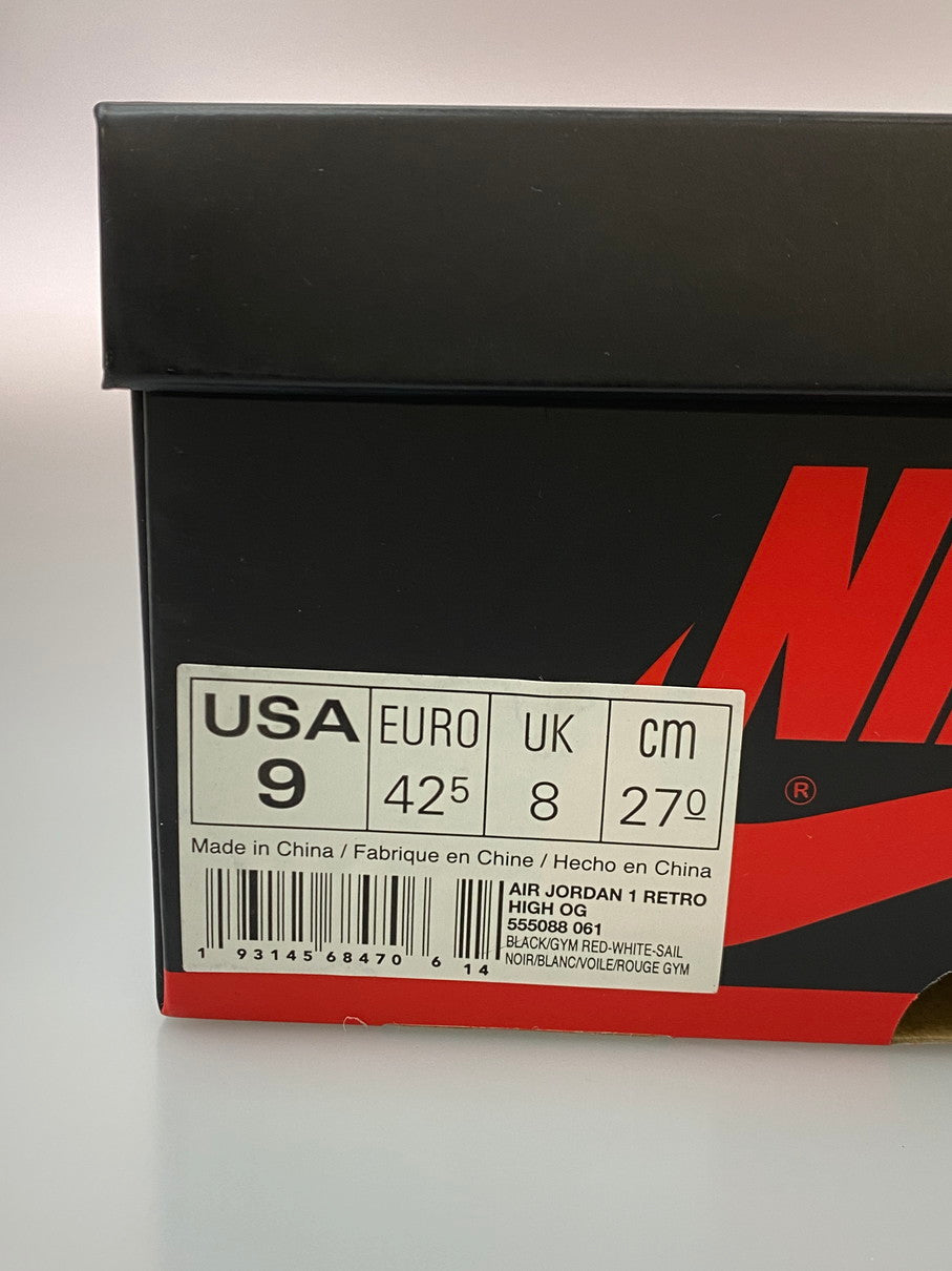 【中古品】【メンズ】 NIKE ナイキ AIR JORDAN 1 RETRO HIGH OG 555088-061 エアジョーダン 1 レトロ ハイ オリジナル スニーカー 靴 160-250918-yn-03-min サイズ：27.0cm US9 カラー：BLACK/GYM RED-WHITE-SAIL 万代Net店