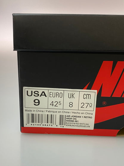 【中古品】【メンズ】 NIKE ナイキ AIR JORDAN 1 RETRO HIGH OG 555088-061 エアジョーダン 1 レトロ ハイ オリジナル スニーカー 靴 160-250918-yn-03-min サイズ：27.0cm US9 カラー：BLACK/GYM RED-WHITE-SAIL 万代Net店