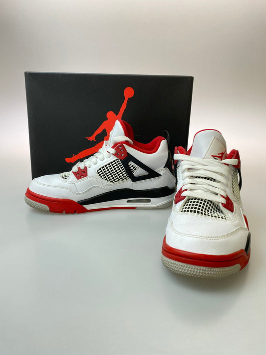 【中古品】【レディース】 NIKE ナイキ AIR JORDAN 4 RETRO (GS) 408452-160 エア ジョーダン 4 レトロ スニーカー 靴 166-250918-yn-08-min サイズ：24.5cm US6.5Y カラー：WHITE/FIRE RED-BLACK-TECH GREY 万代Net店