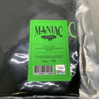 【未使用品】【メンズ/レディース】 StrayKids ストレイキッズ 2ND WORLD TOUR MANIAC in SEOUL T-SHIRT セカンド ワールドツアー マニアック ソウルコン ツアーTシャツ カード 087-251005-kk-02-min サイズ：F カラー：ブラック 万代Net店