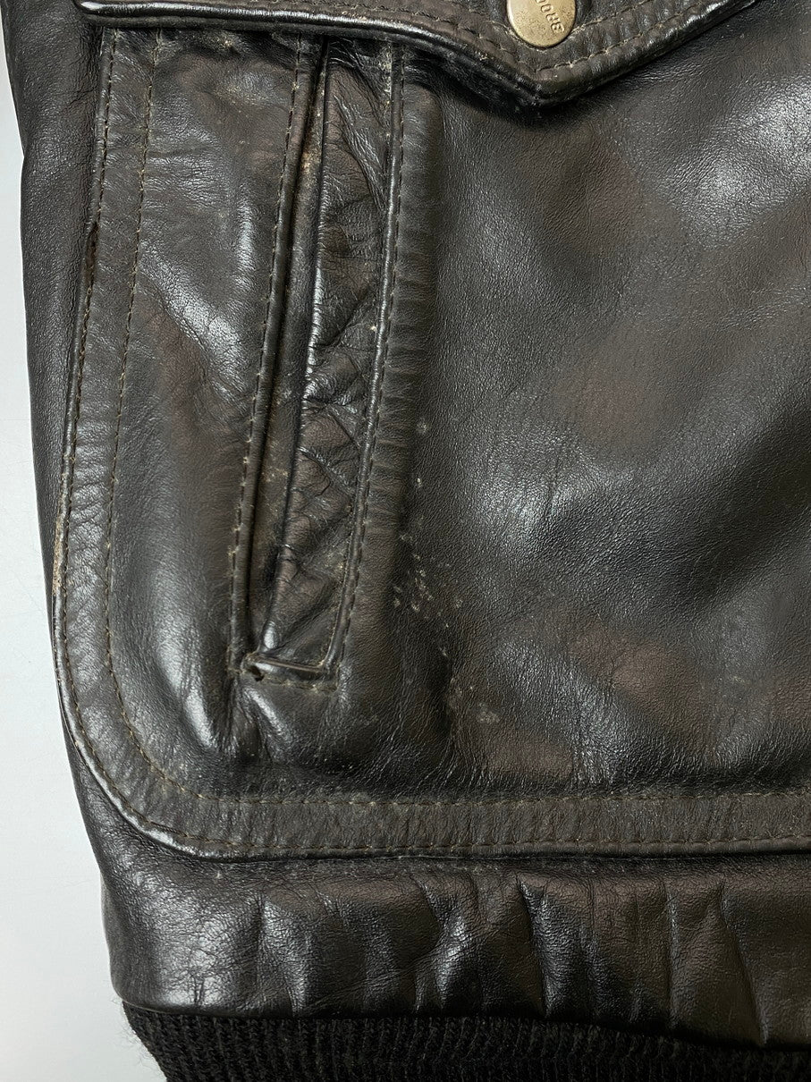 【現状渡し品】【メンズ】 BROOKS ブルックス 70's A-2 LEATHER JACKET VINTAGE 70年代 A-2 レザージャケット アウター ヴィンテージ 146-250925-kk-19-min サイズ：40 カラー：ブラック 万代Net店