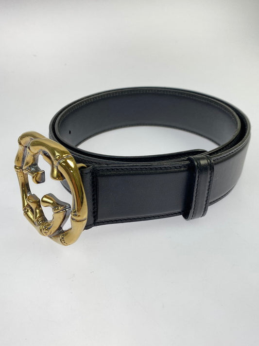【中古品】【メンズ】 GUCCI グッチ バンブー GG バックル ベルト 114868 0959 服飾雑貨 アクセサリー 183-250925-kk-35-min サイズ：90/36 カラー：ゴールド/ブラック 万代Net店