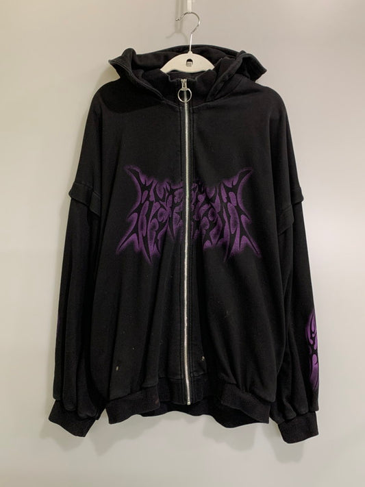 【中古品】【レディース】 REFLEM レフレム 猫耳ZIPパーカー RF24-E04 ジップ レイヤード パーカー レディース トップス 170-260710-em-50-min サイズ：FREE カラー：ブラック 万代Net店