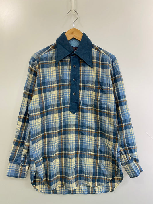 【現状渡し品】【メンズ】 PENDLETON ペンドルトン 70S プルオーバー チェック シャツ 70年代 ハーフボタン メンズ トップス 146-250922-em-35-min サイズ：M カラー：ブルー系（チェック柄） 万代Net店