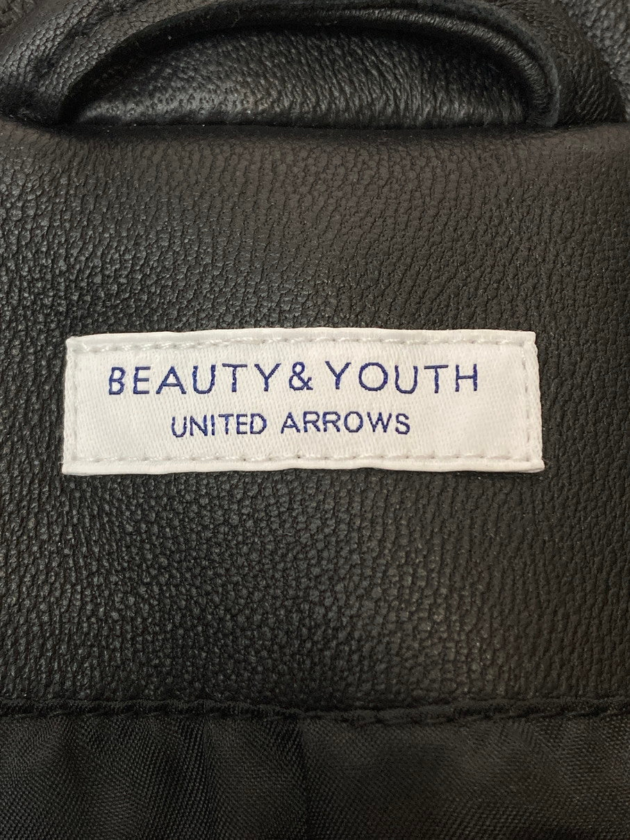 【中古品】【メンズ】 BEAUTY&YOUTH UNITED ARROWS ビューティ&ユース ユナイテッドアローズ ラム レザー ダブル ライダース ジャケット 1225-199-0027 メンズ アウター 羊革 147-250922-em-14-min サイズ：L カラー：ブラック 万代Net店